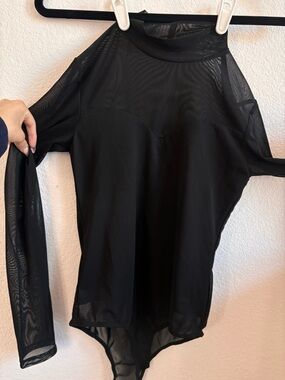 Women's sheer black long sleeve bodysuit